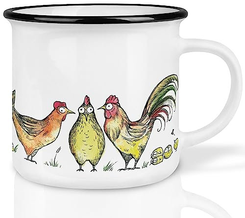 Ligarti® Keramiktasse [Design by H. Ligeti] Design Mug & handveredelter Becher I Spülmaschinengeeignete Tasse, Kaffeetasse, Teetasse, Cup (Fuchs im Hühnerpelz)