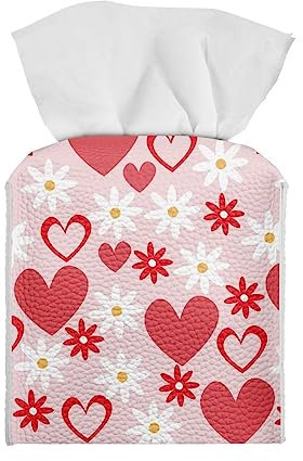 AFPANQZ Taschentuchbox aus Leder für Damen und Mädchen, niedliches Herz mit Blumenmuster, Serviettenhalter, Spender, Zuhause, Büro, Auto, Dekoration, Gesichtspapier-Organizer