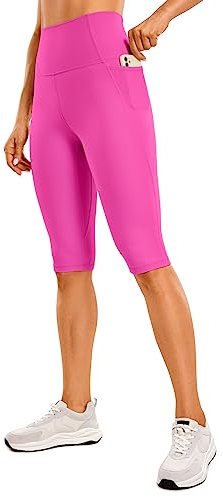 CRZ YOGA Butterluxe Damen Capri 3/4 Leggings High Waist Blickdicht Sport Yogahose Laufhose Sporthose mit Taschen - 33cm (Neon) Helles Lila 40