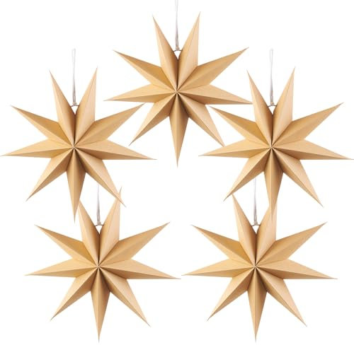 EASY JOY Stella di carta, 5 pezzi, 29 cm, decorazione per feste, in legno 3D, decorazione natalizia, per finestre, stelle pieghevoli da appendere