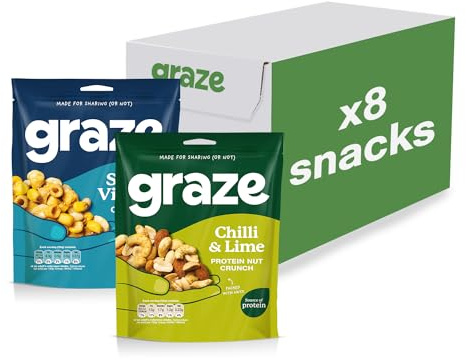 Graze - Chilli & Lime and Salt & Vinegar bundle snacks - Vegan Savoury Snacks, High in Protein & Fibre - Pack of 8 snacks