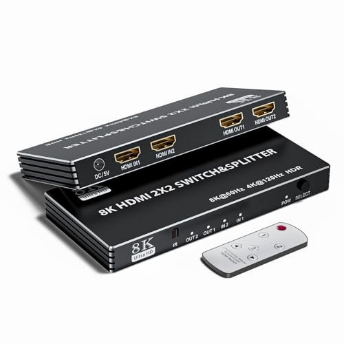 8K HDMI 2.1 Splitter Switch 2x2, BolAAzuL HDMI Switcher 2 in 2 Out supporta 4K/120Hz 8K/60Hz HDR HDCP 2.3 per Xbox Fire TV PS3/4