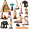 Hiawbon 15-teiliges Indianer-Figuren-Set, Miniatur-Indianer-Figuren mit Zubehör, Harz-Indianer-Figuren, Spielfiguren-Spielsets für Kinder ab 3 Jahren