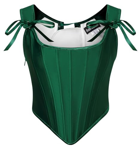 SCARLET DARKNESS Women's Green Steampunk Victorian Bustier Corset Top Lace-up Retro Cottagecore Overbust Gothic Corsets for Women 16