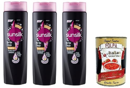 Sunsilk bye bye crespo shampoo per capelli crespi e danneggiati Bye Bye Frizzy Shampoo für krauses und strapaziertes Haar 3x250 ml+ Italian Gourmet polpa 400g