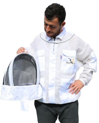 Best Bee Imkerin Imkerei Belüftet Dicker Stoff in drei Schichten von hoher Qualität, mit robustem Reißverschluss, abnehmbare Kapuze, Werkzeugtaschen, belüftete Imkerjacke gegen Bienen (XL)