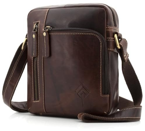 ekavale Umhängetasche Herren Leder - Schultertasche für Männer (Dunkel-Braun)