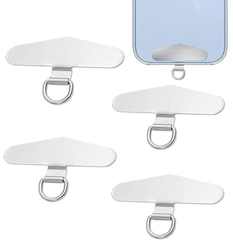 CKCSHI 4pcs Phone Tether Tags - Universal Phone Lanyard Patch, Silver Stainless Steel Connectors for Smartphones
