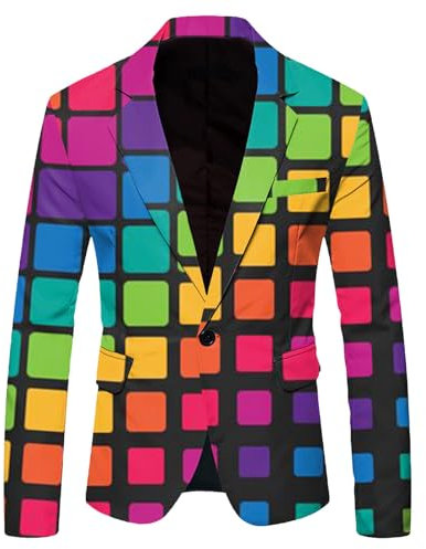 Tobysper Sakko Blazer coloré à manches longues pour homme - Tenue de festival - Veste de loisirs élégante - Veste de costume fluo - Veste de costume sportive - Carnaval - Boule disco, rose, XXL