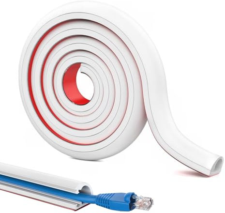 Cache-câble mural auto-adhésif 2 mètres,Cable Management,Gaine Cable,Cache-câble souple en PC,Gestion efficace des câbles pour bureau et télévision,10mm (L) x 10mm (H),Blanc
