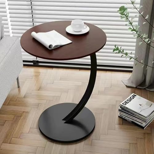 UUE Beistelltisch Holz, Couchtisch Rund, Sofatisch C Form Stylischer Sofatisch in Schöner Nussbaum Holz Optik, Runder Tisch als Ablagefläche für Couch und Sofa