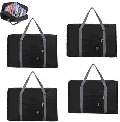 Faltbare Reisetasche, EIN Satz von 4 Stück Handgepäcktaschen, Handgepäck Tasche für Flugzeug, Tragetasche, Sporttasche, Wochenendtasche, Geeignet für Sport, Fitnessstudio, Urlaub, Schwarz