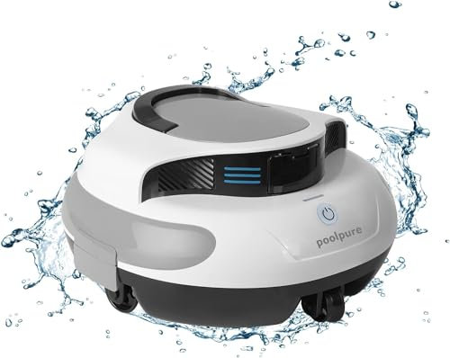 POOLPURE Poolsauger, 5000 mAh Akku, Double Motor, LED Indicators, self-Parking Function, IPX8 Waterproof, kabelloser Poolroboter für 90 m² versenkte Flache Pools