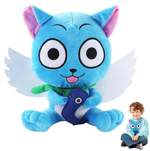 YISKY Fairy Tail Plüschtier, 26cm Fairy Tail Plüschpuppe, Fairys Tails Cat Doll, Fairy Tail Figur Plüsch, Fairy Tail Cartoon Plüsch, Happy Katze Plush, Fairy Tail Kuscheltier, für Jungen und Mädchen