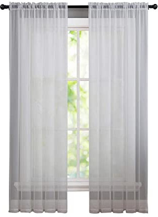 Ingzy Rideau Voilage de Fenêtre Lot de 2, Blanc Rideaux Transparent avec Passe Tringle pour Décoration de Maison Salon Chambre Cuisine 2 Panneaux L100 x H200