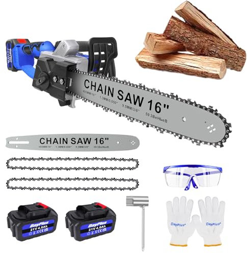 Brushless 16 Inch Electric Chainsaw Cordless with 2 * 4000mAh Battery & 2 Chains, Auto Chain Lubrication, Battery Powered Chainsaw Lightweight Chain Saw with Safety Lock for Wood Cutting Tree Pruning