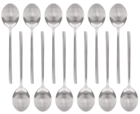 Argon Tableware Stainless Steel Dessert Spoons - 20cm - Silver - 12x Dining Table Spoon High Polished Soup Spoons 12-Piece Dinner Spoons Cutlery Set