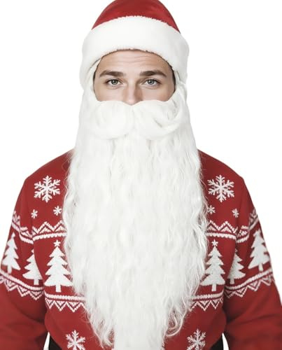 Linfairy Langer lockiger synthetischer Kunstbart Schnurrbart für Zaubererkostüme und Halloween-Partys für Erwachsene (White)