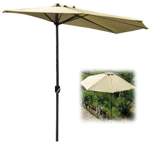 RTVGNSZSJL Halbrund Sonnenschirm Für Garten Pool Höfe, Halbschirm Marktschirm Wasserdicht Terrassenschirm 300x150cm Gartenschirm Mit Kurbel(Khaki)