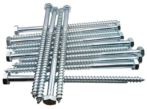 HAFD Heavy-Duty Sleeper Screws 10 x 200mm (8in) Zinc-Plated Pack of 50 Hex Head Lag Bolts for Wood to Concrete Fixings, for Coach Screw Outdoor Use in Decking, Fencing, and Landscaping Projects