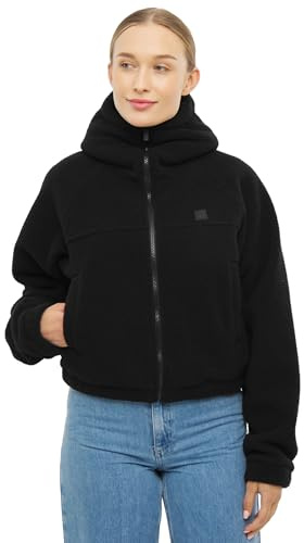 Johnny Urban Giacca Corta in Pile da Donna Nero - Nova - Cropped Teddy Fleece Jacket - Felpa in Pile con Zip e Cappuccio Alto - Abbigliamento Caldo per Autunno e Inverno