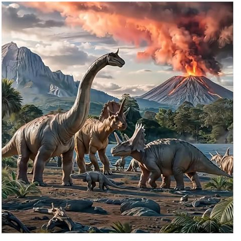 GLIDIAM 40x40cm Diamond Painting Dinosaurier, Diamant Malerei Bilder Tiere Vulkanausbruch, DIY Full Drill Basteln Erwachsene, Mosaik Stickerei Kreuzstich Geschenk für Wanddeko Wohnzimmer Schlafzimmer