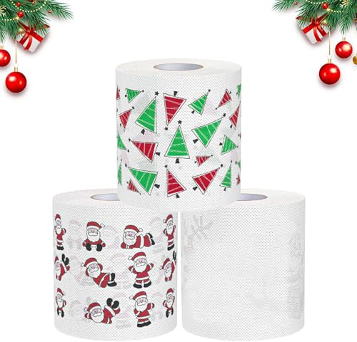 Weihnachts Toilettenpapier,3 Rollen Lustige Weihnachten Toilettenpapier,Weihnachtsmann Klopapier,Weihnachten Toilettenpapierrollen,Lustige Neuheit toilettenpapier,für Weihnachten Dekorative