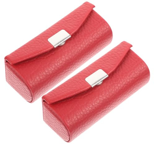Lippenstift Etui aus Leder mit Spiegel, 2 Stück für Unterwegs | Rot, für Lippenstift und Lippenbalsam, Handtaschentauglich, Schützt vor Druck, Schnelle Kontrolle