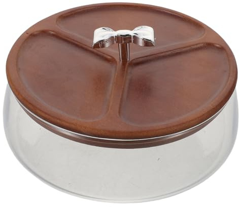 DIYEAH Bol alimentaire en verre - Bol de service de 1200 ml avec couvercle en bois pour la cuisine et les événements - Récipient de rangement en verre transparent pour desserts et amuse-gueules
