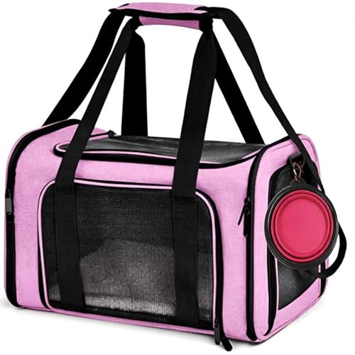 Yttriuny Transporttasche für Katze Hund, Hundetransportbox, Faltbare Katzentransportbox, tragbar, 5kg Katzen Hunde Tragebox, für mittelgroße Hunde, Katze (Rosa, M)