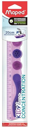 Maped - Lineal 20 cm Kidy Learn Konzentration violett – Material PET bruchsicher – abnehmbare Touchzonen – Grip-System – Kontrastskala