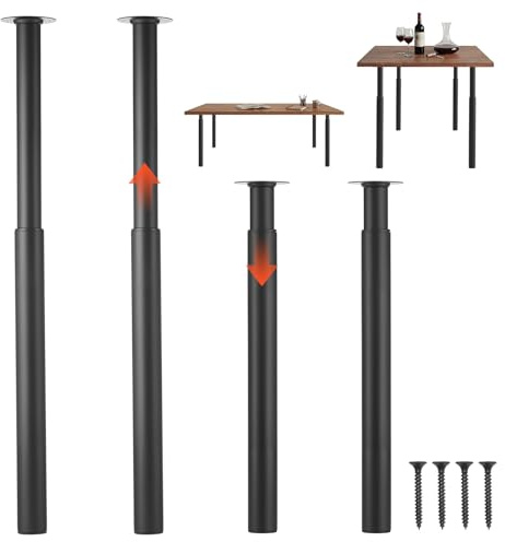 VEVOR Pieds de Table Réglables en Hauteur 710-1100 mm Lot de 4, Pieds de Bureau en Acier au Carbone, Charge Max. 544 kg pour Bureau, Table à Manger, Établi, Plan de Travail et Table de Bar, DIY, Noir