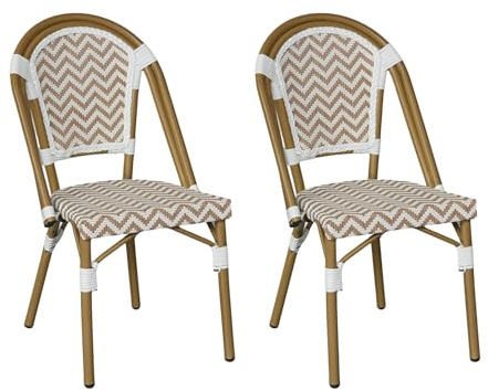 Rebecca Mobili 2er Set Gartenstühle aus Aluminium, Stapelbare Outdoor Essstühle, Braun Weiß, Klassisches Design – Maße HxBxT: 85 x 46 x 57 cm – Art. RE7265