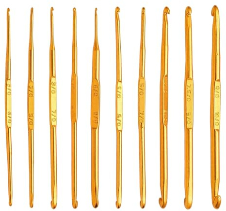 10 Stk. Häkelnadel Set, Goldfarben Aluminium Stricknadeln, 10 Größen Crochet Hooks, Für Wolle Garn Häkelarbeiten, Bastelprojekte Einsteiger Fortgeschrittene, Langlebig Stabil, Premium Qualität
