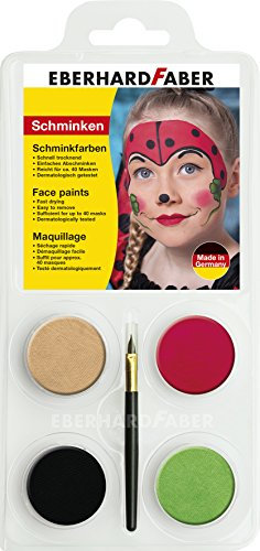 Eberhard Faber 579016 – Schminkfarben-Set Marienkäfer mit 4 Farben, Pinsel und Anleitung, wasserlöslich, schnell trocknend, zum Bemalen von Gesichtern