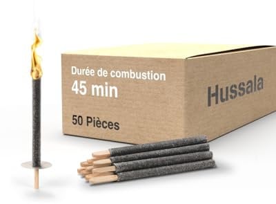 Hussala Diamond Wachsfackeln [50 Stück / 45 min] mit Holzstab und Tropschutz, Garten Fackeln aus Diamond-Wachs