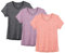 icyzone Damen Sport Fitness T-Shirt Kurzarm V-Ausschnitt Laufshirt Shortsleeve Yoga Top 3er Pack (L, Charcoal/Lavender/Peach)