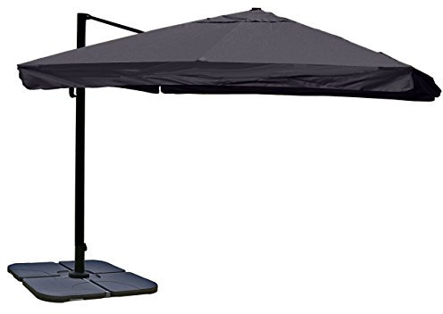 Mendler Gastronomie-Ampelschirm HWC-A96, 3x3m (Ø4,24m) Polyester Alu/Stahl 23kg Flap mit Ständer - anthrazit