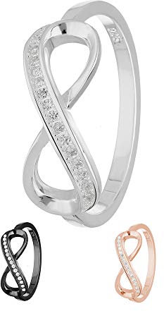Treuheld® | Ring - Unendlichkeit/Infinity | 925 Sterling Silver | in Silber mit Zirkonia - Kristallen | Ringgröße 54 | Breite 2mm | Damen