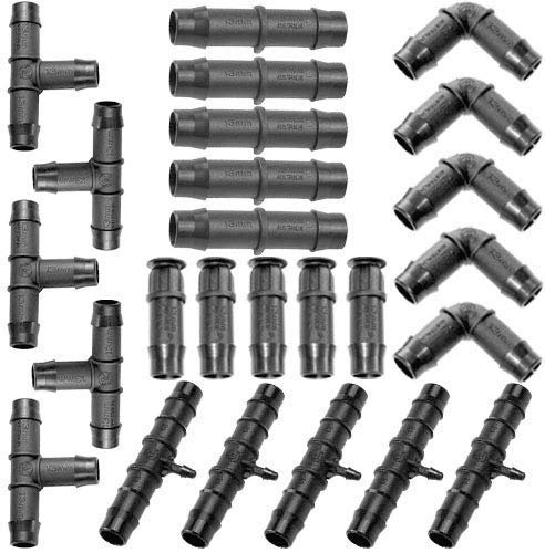 25 Piece Set - Antelco - 13mm - Tee / Reducing Tee / Elbow / Joiner / End-Plug - Garden Watering Irrigation Connector Kit