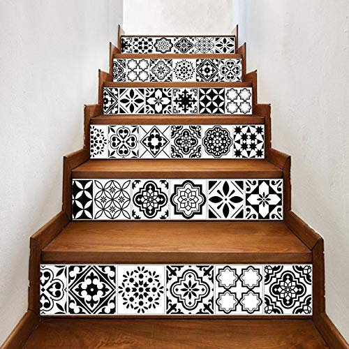 Stickers Escalier Style Noir Et Blanc Tuile D'Arabie 13Pcs / Set 18Cm X 100Cm Escaliers Décoration 3D Autocollant Art Pegatinas De Pared Décor À La Maison Mur