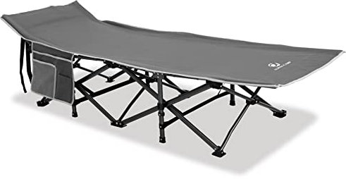 ALPHA CAMP Campingbett faltbar XL leicht mit Seitentasche, Feldbett klappbar bis 250 kg, mit Transporttasche für Camping, Indoor, Outdoor, Garten, 190 * 67cm, Grau
