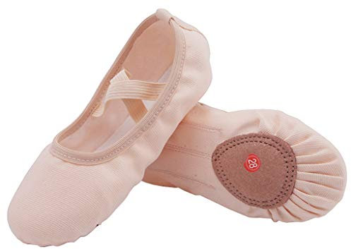 Nzcm Flache Ballett Schläppchen Mädchen Canvas Tanzschuhe Kinder Ballettschuhe Weich Verstellbar Ballerinas Gymnastik, 32 EU, Beige
