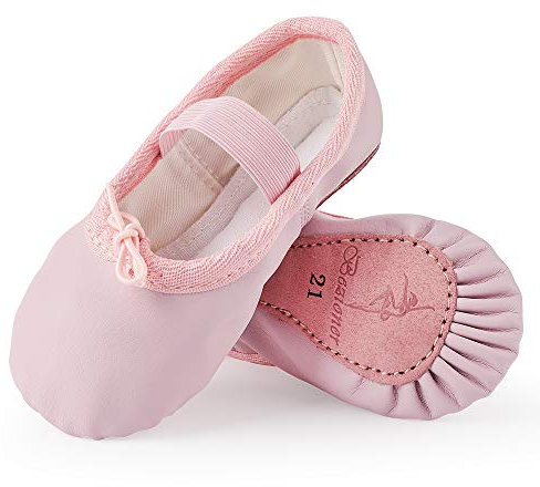 Ballettschuhe aus Leder Ballettschläppchen Tanzschuhe Gymnastikschuh mit Ganze Ledersohle für Kinder Damen Rosa 31