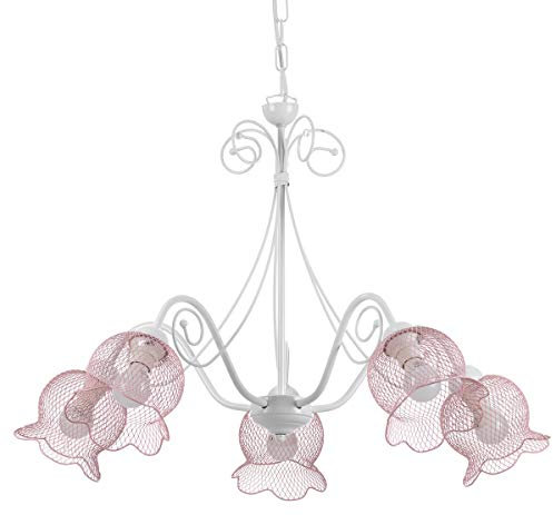 ONLI Kronleuchter Mia aus Metall Weiß und Rosa mit 5 Leuchten