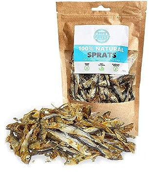 Pets Purest Snack di spratti per cani e gatti - Snack di pesce essiccato 100% naturale per cani e gatti, cuccioli e anziani - Cibo crudo ipoallergenico per animali senza glutine, cereali e lattosio