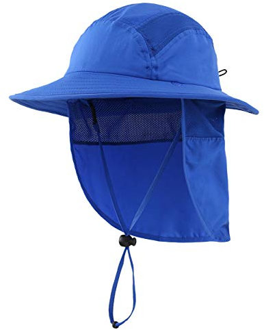 Magracy Kinder Jungen Outdoor UPF50+ Sonnenhut mit Nackenklappe breiter Krempe Sonnenschutzhut Verstellbarer Safari-Hut Hellblau