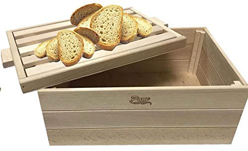 Cassetta Porta Pane In Legno Naturale Con Tagliere Raccogli Briciole 36 x 26 x 15 cm