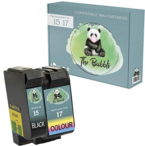 The Bubbli Original | Ersatz für 15 17 Wiederaufbereitete Druckerpatronen für HP Deskjet 816c 825c 825cvr 840c 841c 842c 843c 845c 845cvr (Schwarz/Fabrig, 2er Pack)