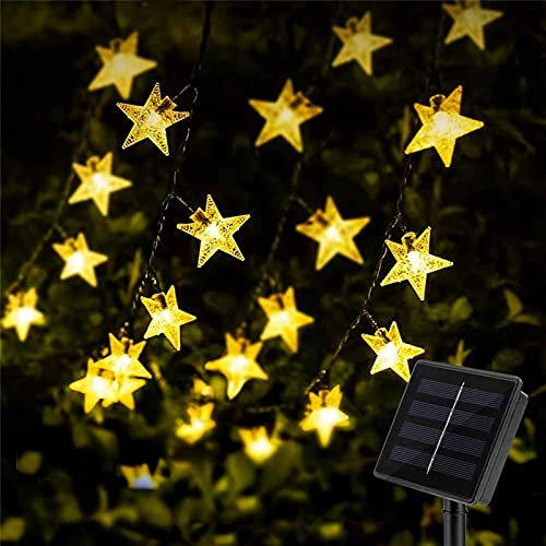 XVZ Solar Lichterkette Aussen, 30 LED Solar Star Lichterketten, Außen Solar Wasserdichte Lichterkette, 8 Modi Solarlichterkette Sterne für Thanksgiving Patio Party Hochzeit Deko - Warmweiß